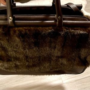 Faux Fur Carry on Bag w/wheels on one side including pulley/Large Weekender Bag